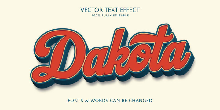Vintage dakota sport script text effect vector editable font style