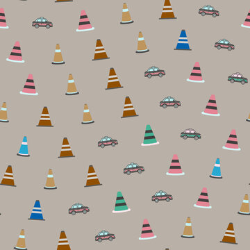 Traffic Cones and Cars Pattern