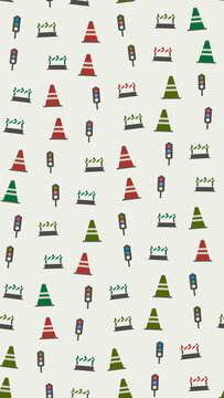 Traffic cones, lights, and barriers pattern