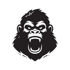 Fototapeta premium Stylized black and white vector illustration of an aggressive gorilla head mascot.