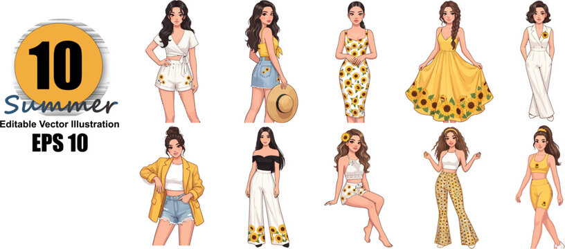 Stylish Women Summer Fashion editable Vector Illustration eps 10