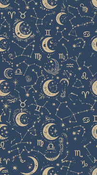 Moon and star constellation pattern decorative texture