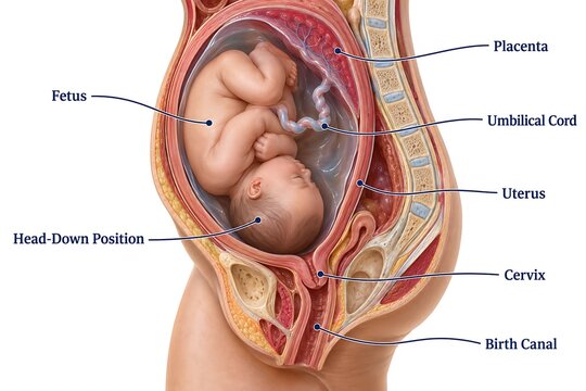 Labor and Childbirth Process Medical Anatomy Illustration