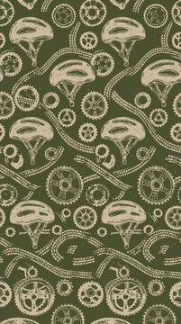 Mushroom shapes and gears in a seamless vintage steampunk pattern