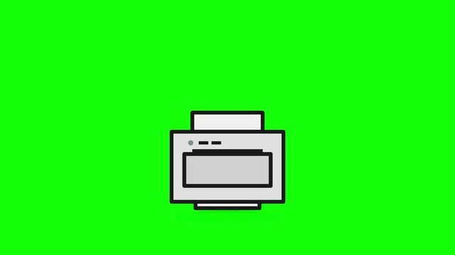 Animated flat design printer icon on green screen background looping animation for office equipment concept