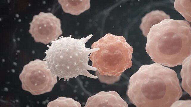 White blood cell attacking cancer cell 3D illustration immune system defense