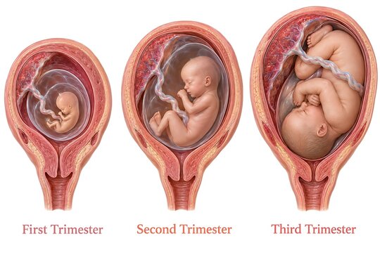 Human Pregnancy Anatomy Illustration Showing Fetus in Uterus