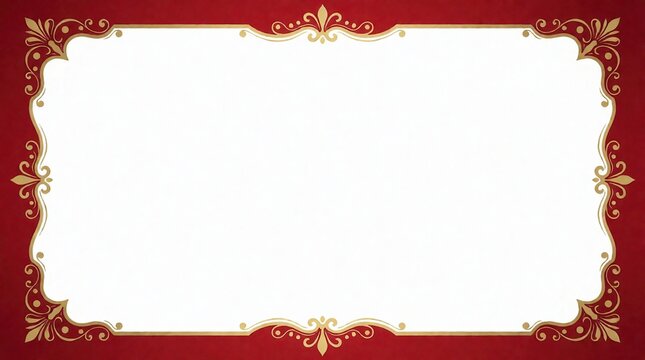 Elegant red and gold ornate frame with a central white copy space for holiday invitations
