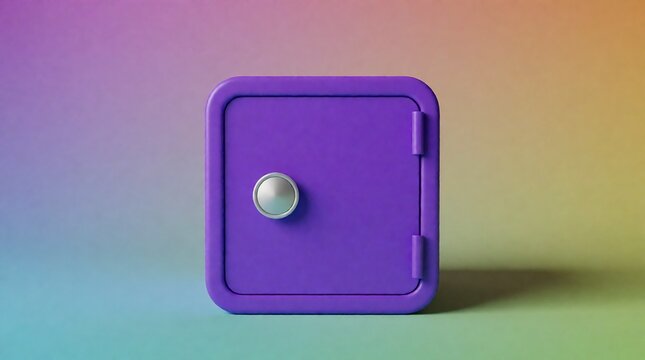 Purple metal safe box isolated on a soft gradient background with copy space for financial concepts