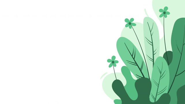 Green floral vector background with cute plants and flowers on a white backdrop for presentation