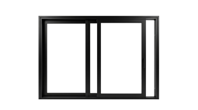 Modern black aluminum sliding window frame, contemporary metal window profile for residential architecture, sleek dark window design element isolated PNG with Transparent Background