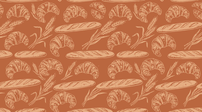 Croissant and loaf patterns in warm terracotta
