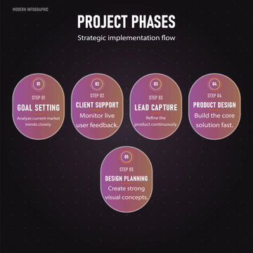 Project phases infographic with strategic implementation flow icons Vector