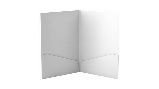 A blank white paper folder with inner pockets, isolated on transparent background, featuring smooth matte texture for corporate presentations
