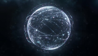 Fototapeta premium Glowing blue digital network sphere with abstract technology data lines and futuristic global connection nodes on dark background