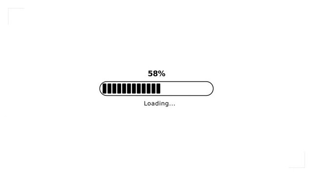 Minimalist loading bar with fifty-eight percent progress indicator on white background, concept for system update, ideal for website interface design and app waiting screens