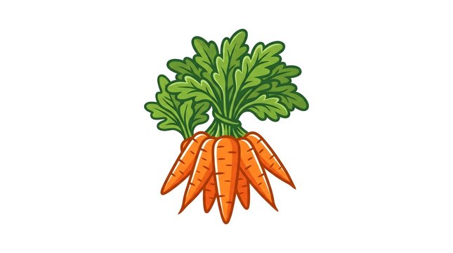 An isolated vector illustration of a bundle of fresh orange carrots with vibrant green tops, designed in a clean cartoon style on a white background.