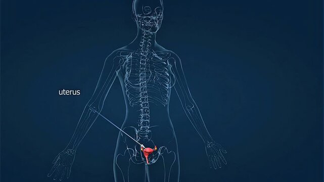 Medical illustration showing the anatomical position of female reproductive organs within the pelvic cavity.