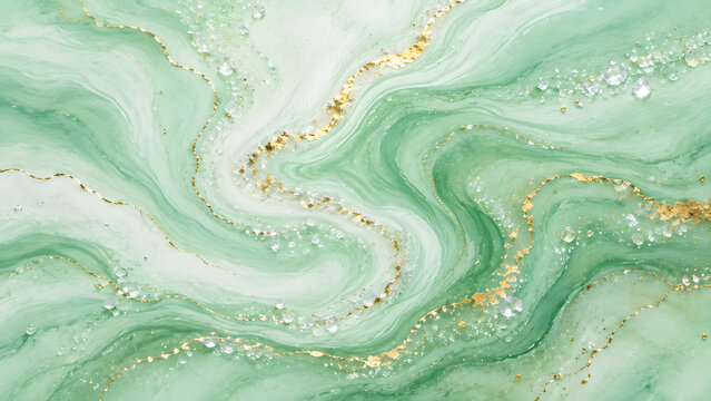 Abstract Green Fluid Texture Backgroun