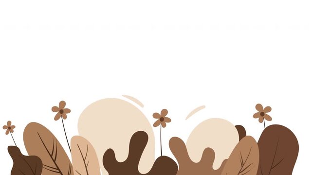 Cute floral border with abstract brown leaves and flowers on white background for presentation