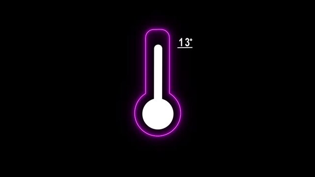 Neon thermometer animation showing 13 degrees celsius temperature gauge digital interface glowing