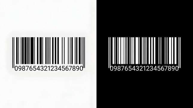  Black and white barcode illustrations with digital numbers for retail and inventory management