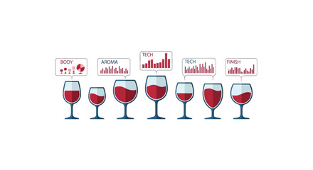 Obraz premium Wine Analytics Infographic with Red Wine Glasses and Data Charts