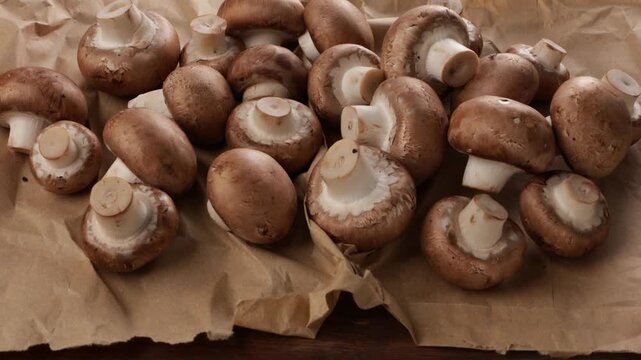 mushrooms brown background harvest zoom cooking food