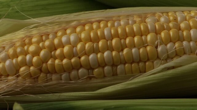 sweetcorn cob in husk background harvest zoom
