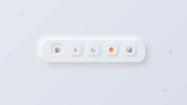 Interactive navigation menu bar displaying animated web icons on a clean background