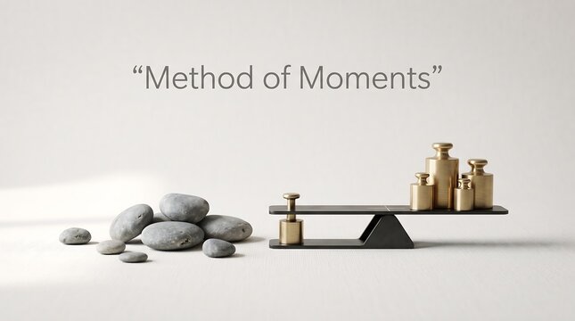 Balance scale with gold bars and stones illustrating statistical method of moments concept in minimalist studio setting