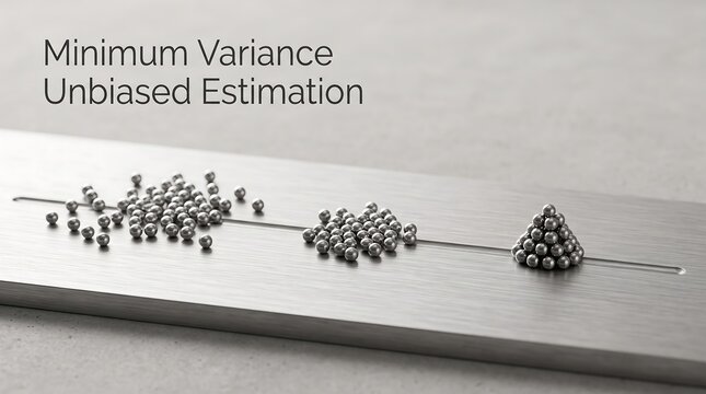 Statistical graph showing minimum variance unbiased estimation with metallic dots on gray surface