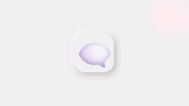 Purple chat bubble icon floating against a minimal light background
