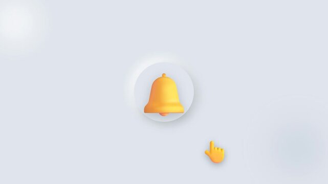 Yellow hand clicking notification bell icon on white background