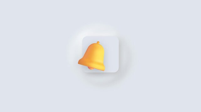 Yellow notification bell ringing on white background button icon animation