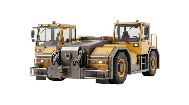 Yellow airport aircraft pushback tractor vehicle isolated on white
