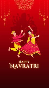 Navratri Red and Yellow Illustrated Festival Greeting Video Story