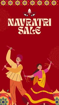 Navratri Red and Yellow Illustrated Dandiya Greeting Video Story