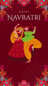 Navratri Red and Yellow Illustrative Greeting Video Story