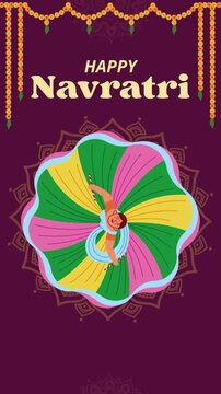 Navratri Yellow Pink and Green Illustrated Greeting Video Story