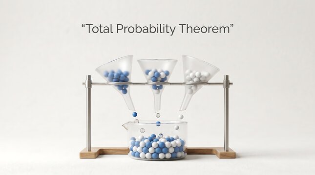 Probability theory demonstration using ball drops in hourglass for educational statistics presentation