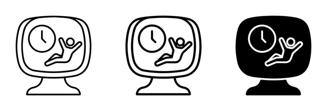 3 clock and person silhouette icons, solid black style, time management