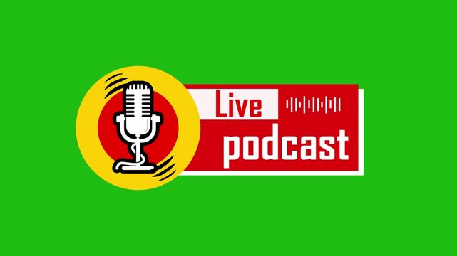 Live Podcast Opening Animation Isolated Green Background. Bumper intro Online Talkshow