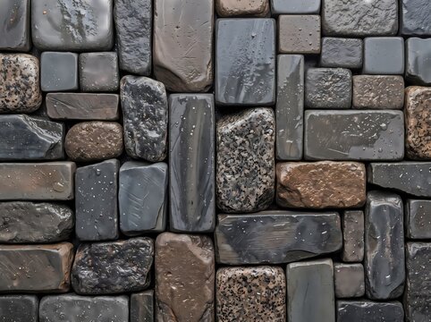 Dark grey and brown textured stone wall background, seamless basalt paving tile surface, abstract rock wall texture