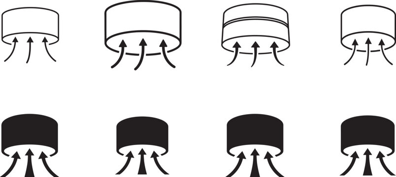 Air suction icon representing airflow, vacuum, ventilation, extraction, and pressure control systems.