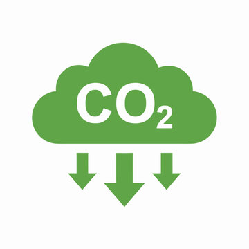 Green cloud icon showing carbon dioxide reduction downward arrows