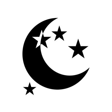 Eid Mubarak Black Crescent Moon and Stars Vector Design