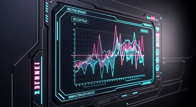 Futuristic digital interface displaying financial data graphs on a dark background