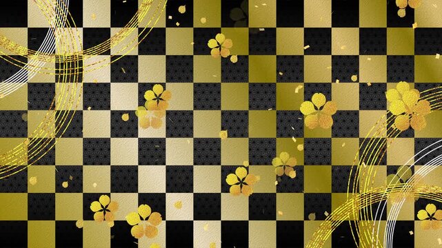 plum 01 gold circle gold confetti gold fall pattern01 ichimatsu pattern asanoha pattern loop （gold black background）02