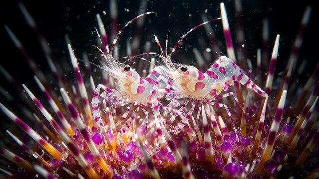 Two Commensal Shrimp on Sea Urchin